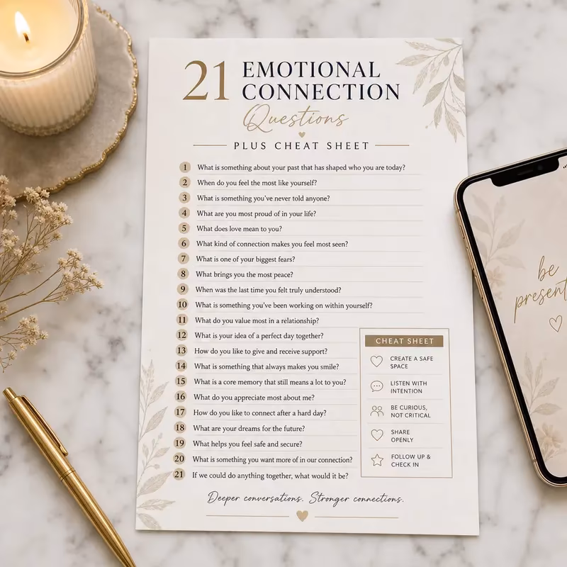 21 Emotional Connection Questions + Cheat Sheet